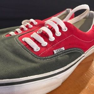 Red and grey low-top vans